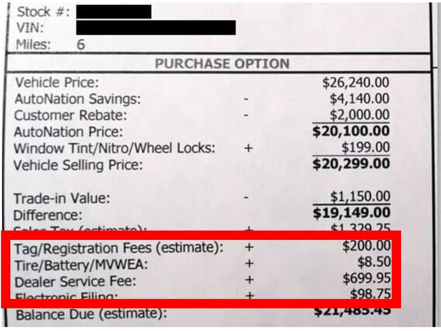 Real contract deal screenshot Screenshot of a real contract showing dealership overinflated price on car purchase